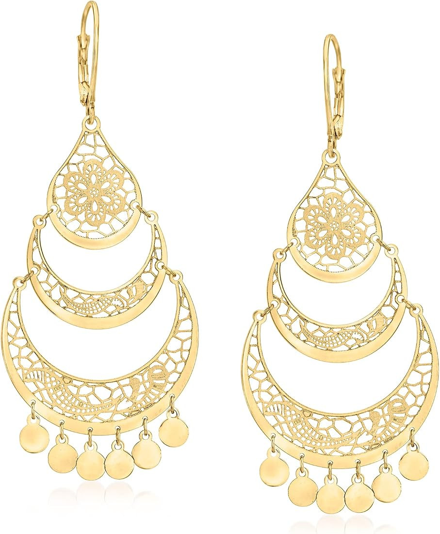 Amazon.com: Ross-Simons Italian 14kt Yellow Gold Openwork Floral Lace Chandelier Earrings: Clothi... | Amazon (US)