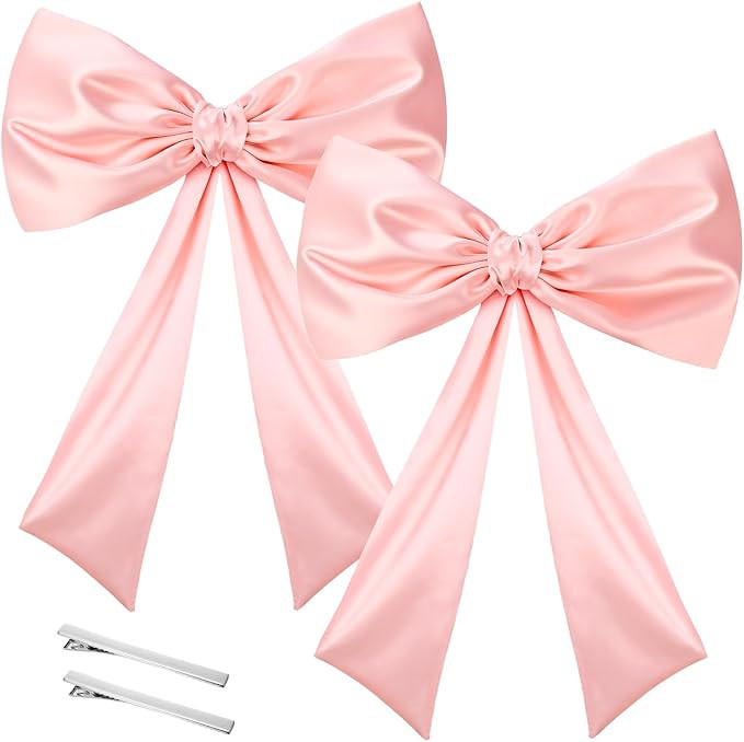 2 Pack Big Pink Bow Decorations Satin Ribbon Twist Tie Bow Large Wall Bow Birthday Party Decor fo... | Amazon (US)