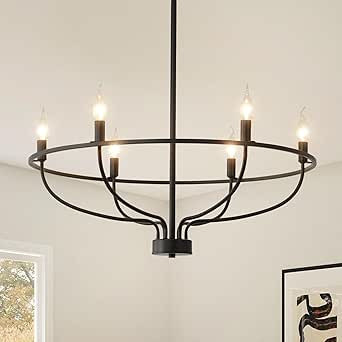 VBKK Black Chandelier Light Fixture, 6-Light Industrial Candle Chandelier Farmhouse Chandelier fo... | Amazon (US)