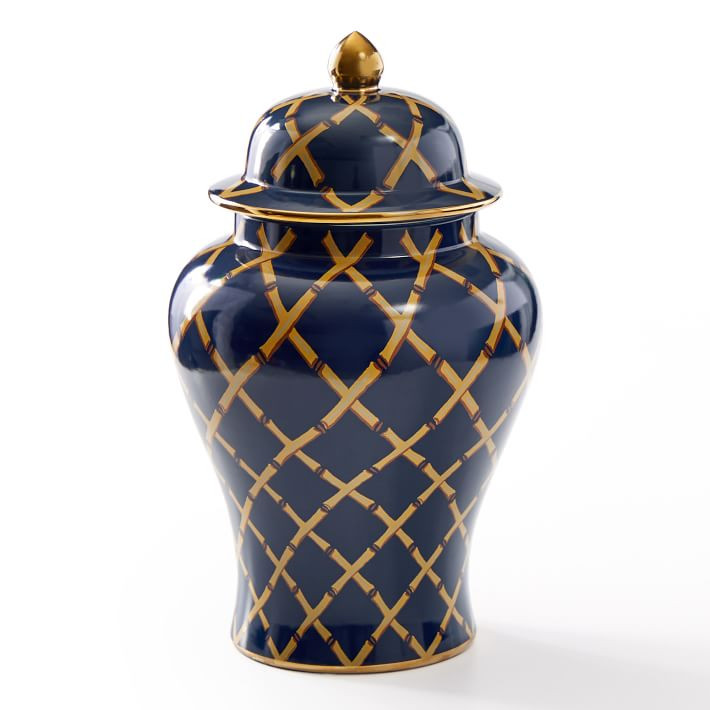 Mark & Graham x Dana Gibson Navy Bamboo Ginger Jar, Large | Mark and Graham