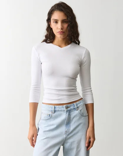 Cotton V Neck Three Quarter Top | Glassons (Australia)