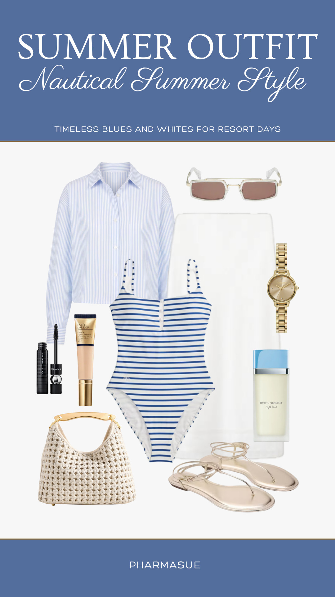 Nautical summer style done right ⚓️💙

There's something timeless about crisp blues, fresh whites, and coastal-inspired accessories. This look is perfect for resort days, seaside dinners, vacation strolls, and everything in between.

I'm loving the combination of classic stripes, an easy white skirt, metallic sandals, and woven textures for a polished summer outfit that never goes out of style.

Would you wear this look on vacation? ☀️🌊 

 #LTKootd #LTKSeasonal #LTKTravel