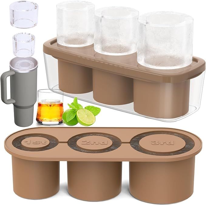 Ice Cube Tray for Tumbler Cup, 3 Pcs Silicone Cylinder Ice Mold with Lid and Bin for Freezer, Ice... | Amazon (US)