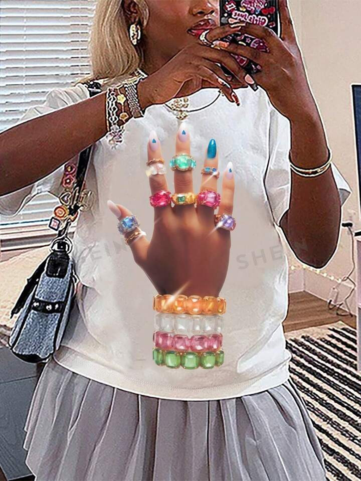 SHEIN Slayr Women Summer Casual Hand Print T-Shirt | SHEIN