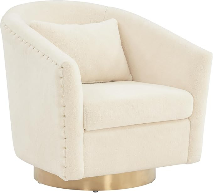 SAFAVIEH Couture Collection Clara Glam Ivory & Gold Faux Lamb Wool Swivel Tub Accent Chair, Fully... | Amazon (US)