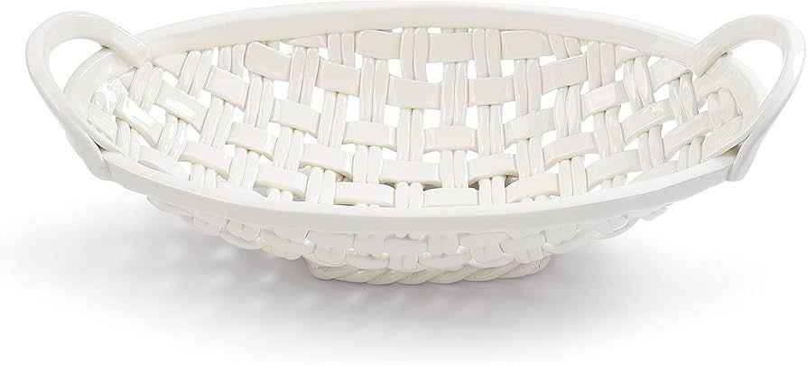 Bread Basket White 15 x 8 Ceramic Earthenware Decorative Bowl With Towel | Amazon (US)