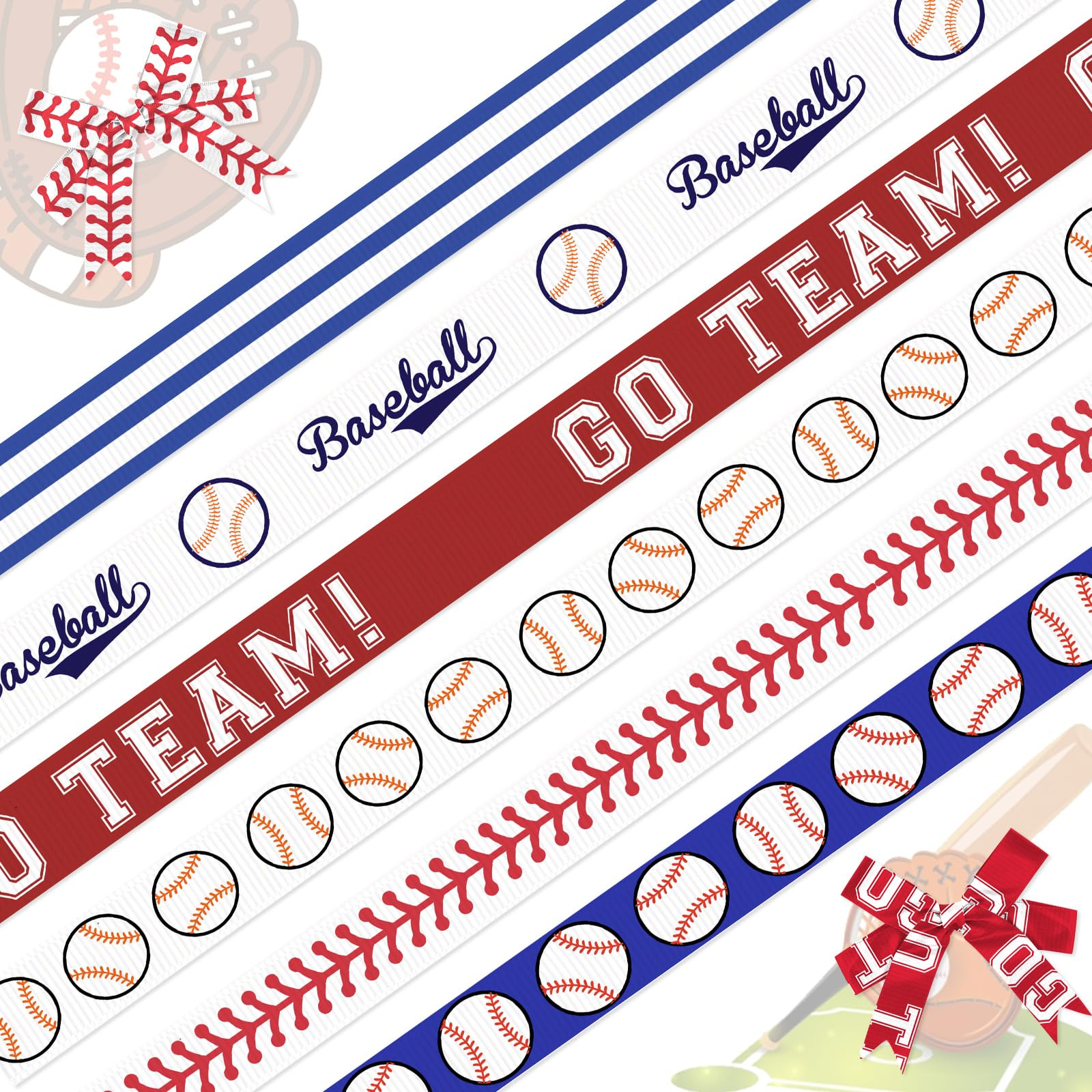 Threetols 6 Rolls 18 Yards Baseball Ribbons, 3/8" Blue White Stripe Grosgrain Ribbons Sport Go Te... | Amazon (US)