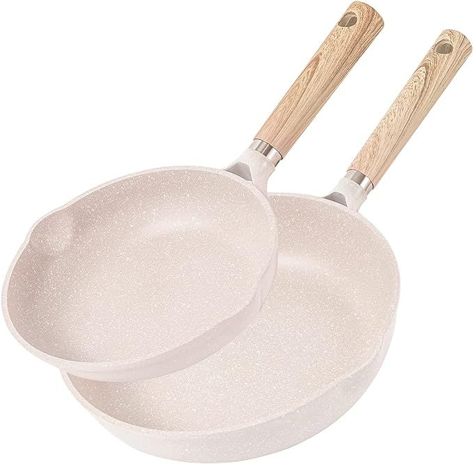 CAROTE Frying Pan Skillet Set Nonstick Granite Egg Omelet Pan Induction Compatible, PFOA Free, 8 ... | Amazon (US)