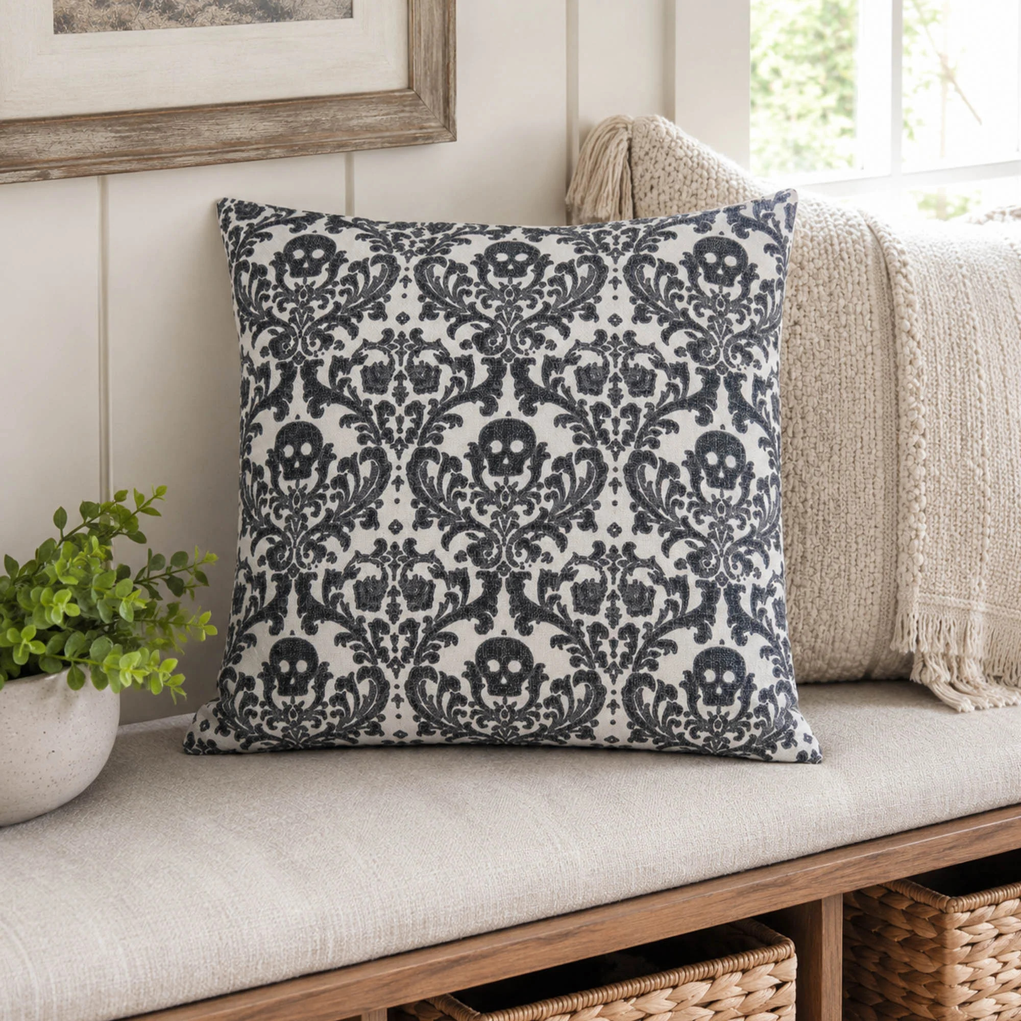 Baroque Skull Throw Pillow Set of 2 with Cotton Linen Cover | Wayfair North America