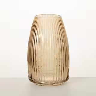 SULLIVANS Influence Collection 8" Ribbed Amber Glass Vase G8452 - The Home Depot | The Home Depot