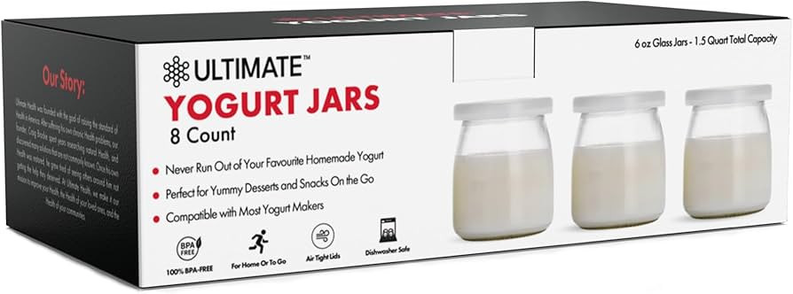 Ultimate Yogurt Jars - Make More Delicious Yogurt! 8 Count Small Glass Yogurt Cups With Lids - 10... | Amazon (US)