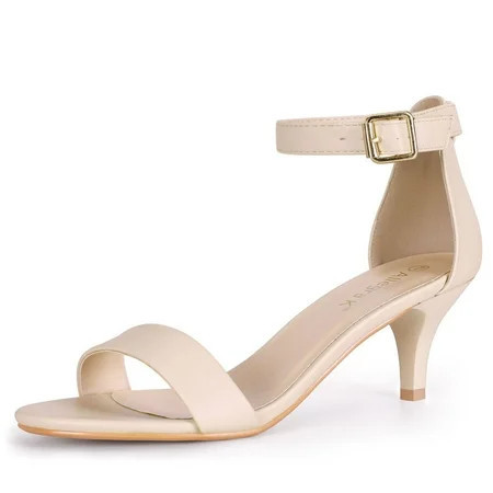 Unique Bargains Women's Kitten Heel Ankle Strap Open Toe Sandals Beige (Szie 7.5) | Walmart (US)