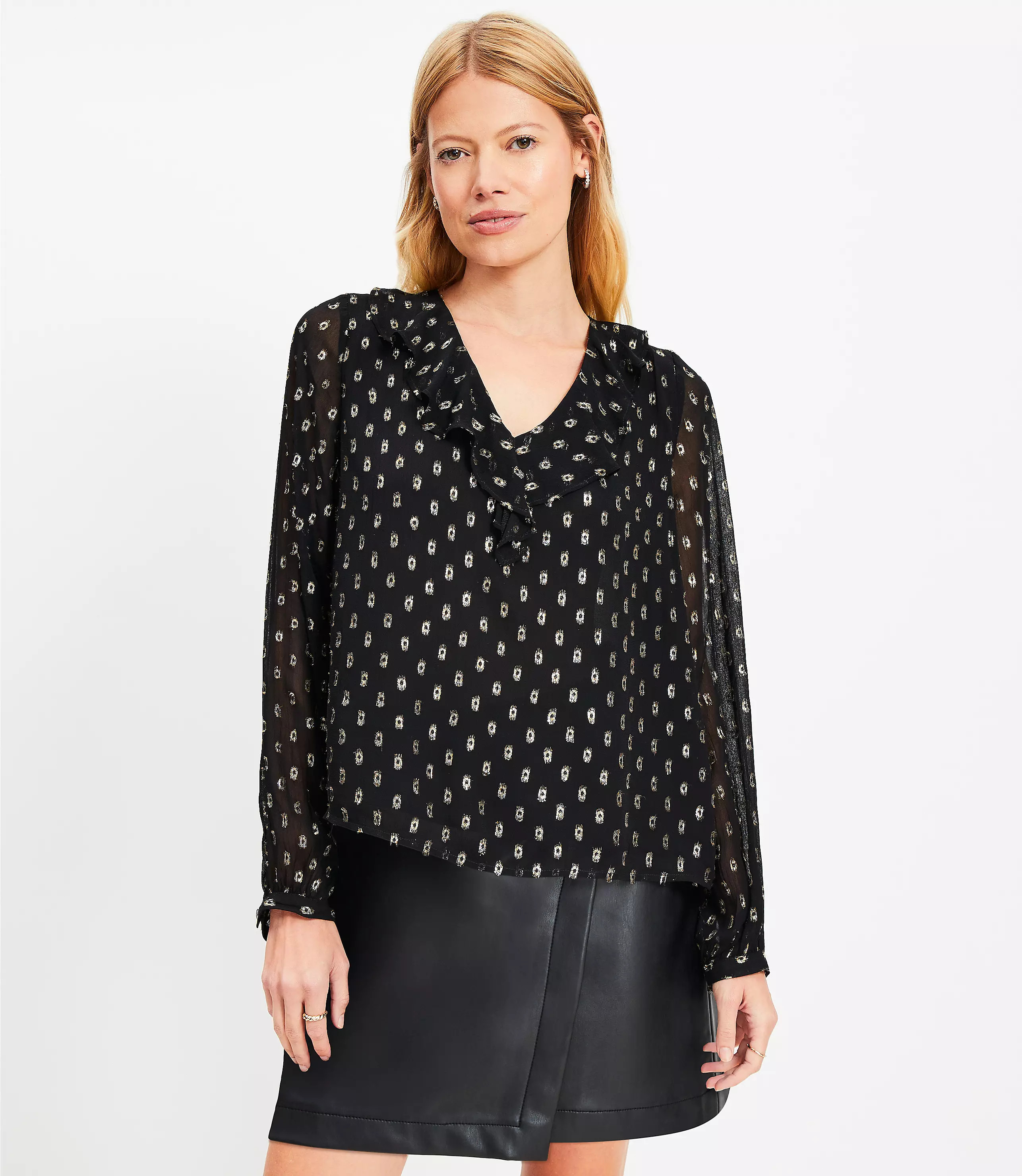 Metallic Clip Ruffle Blouse | LOFT