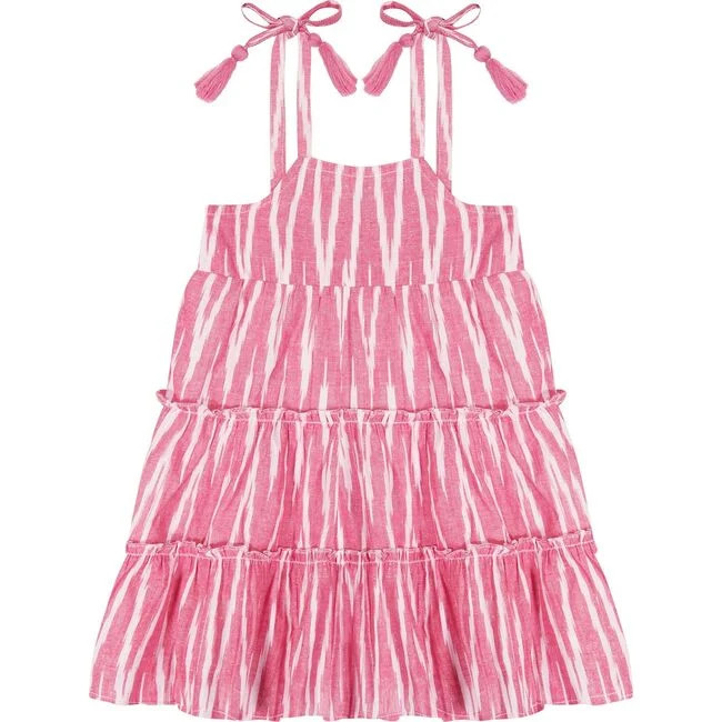 Bella Ikat Shoulder Tie Sundress, Rose | Maisonette