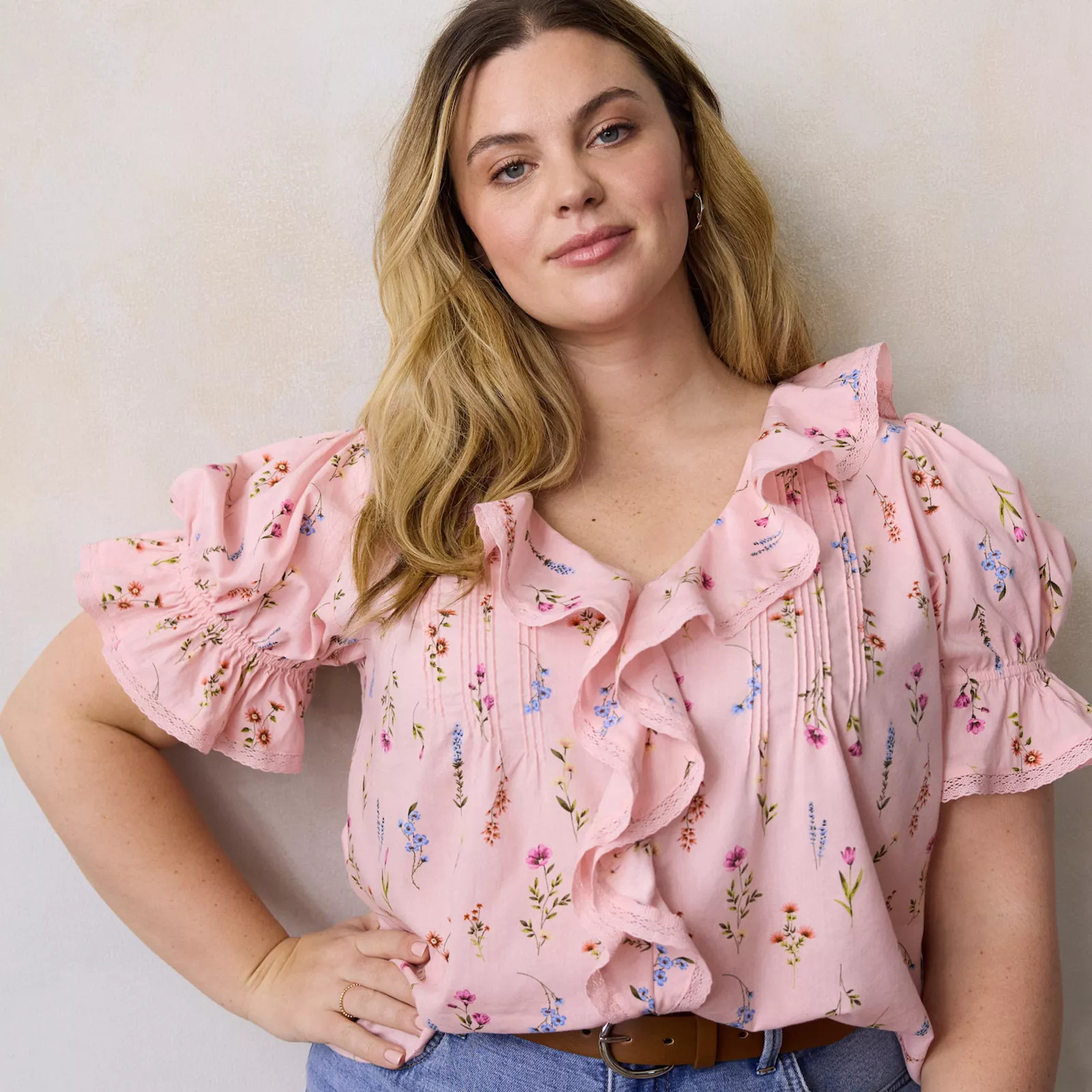 Plus Size LC Lauren Conrad Ruffle Front Blouse With Tucks | Kohl's