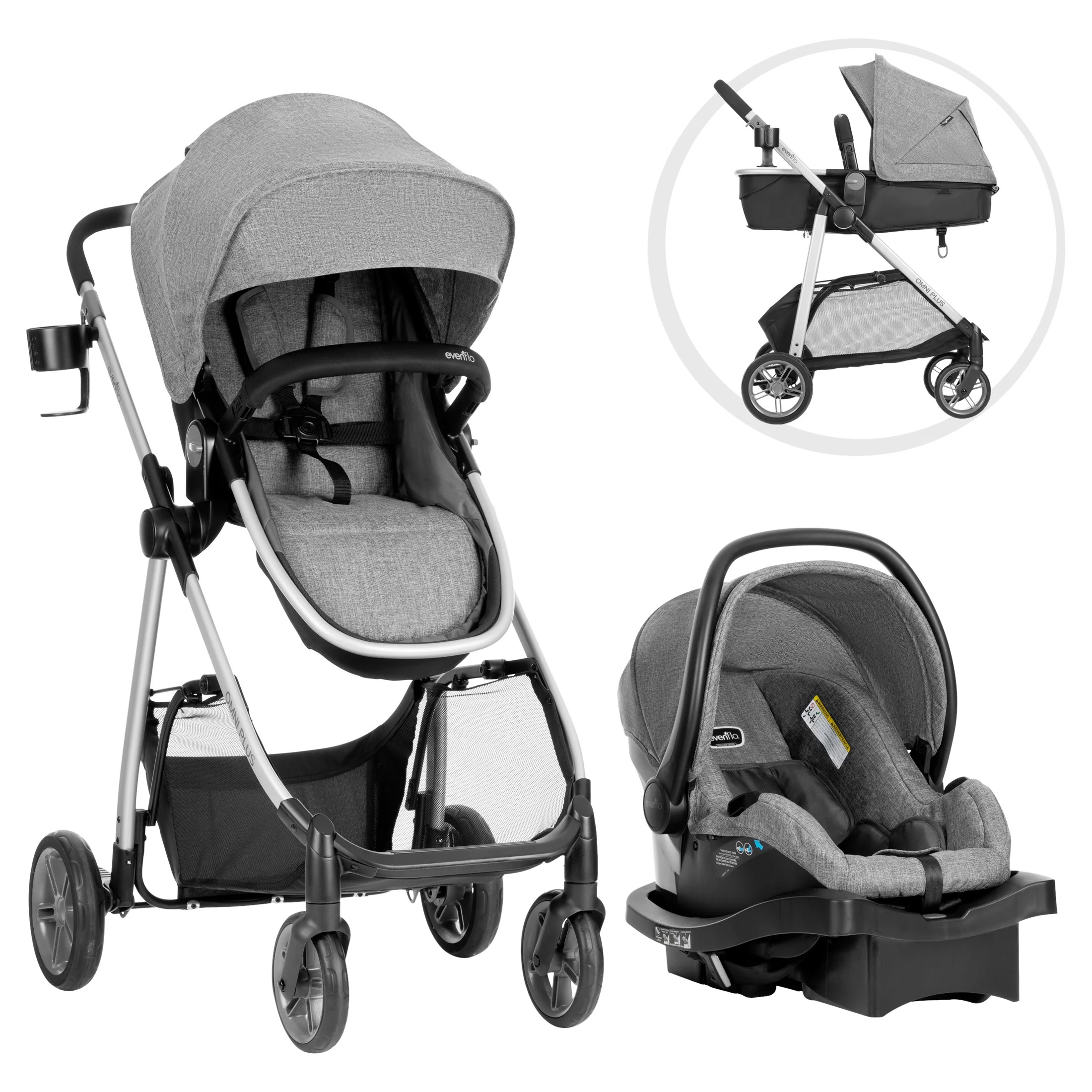 Evenflo Omni Plus Modular Travel System with LiteMax Sport Infant Car Seat, Mylar Gray, Unisex | Walmart (US)