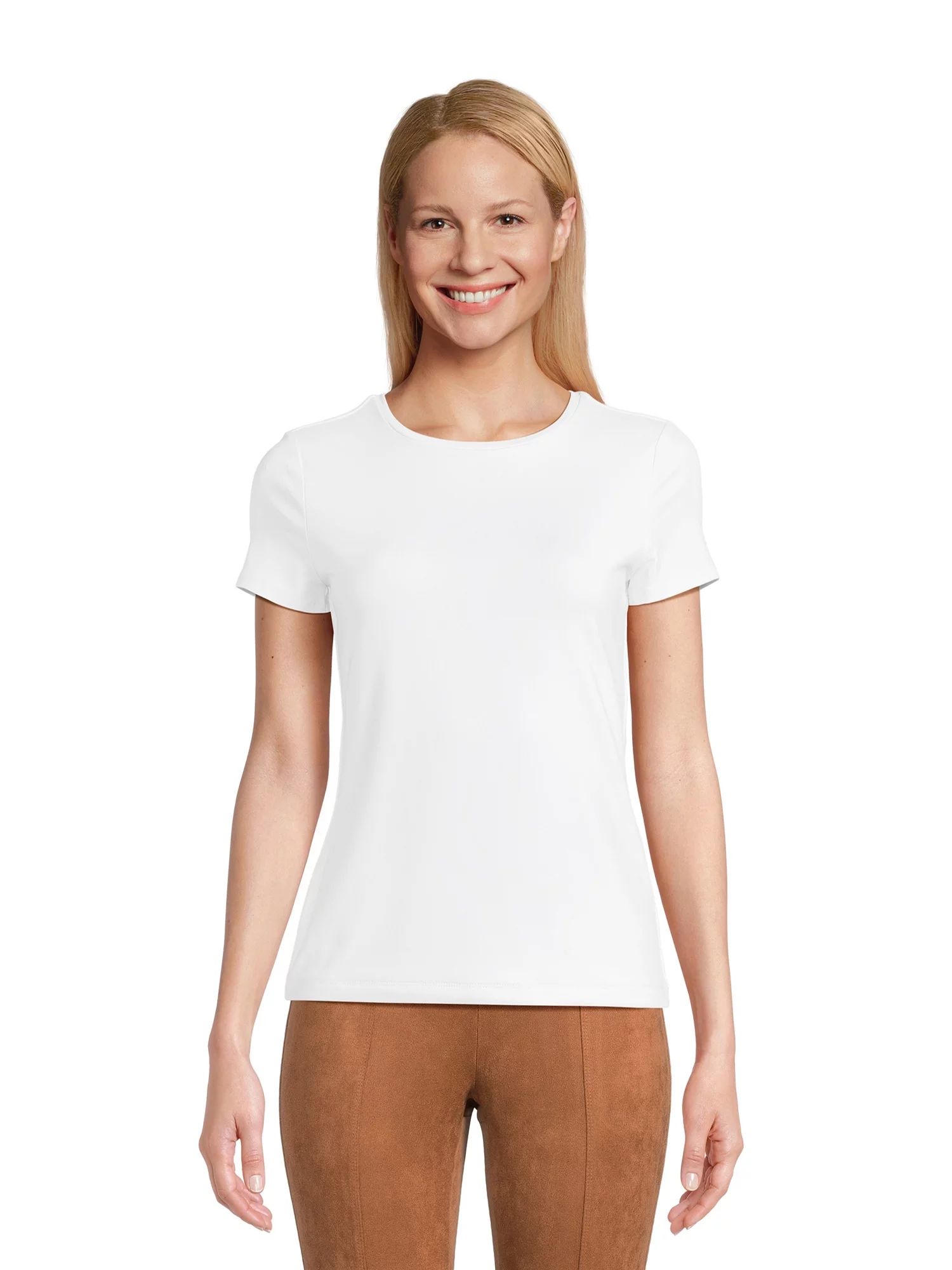 Time and Tru Women's Round Neck Smooth Tee with Short Sleeves, Sizes XS-XXXL | Walmart (US)