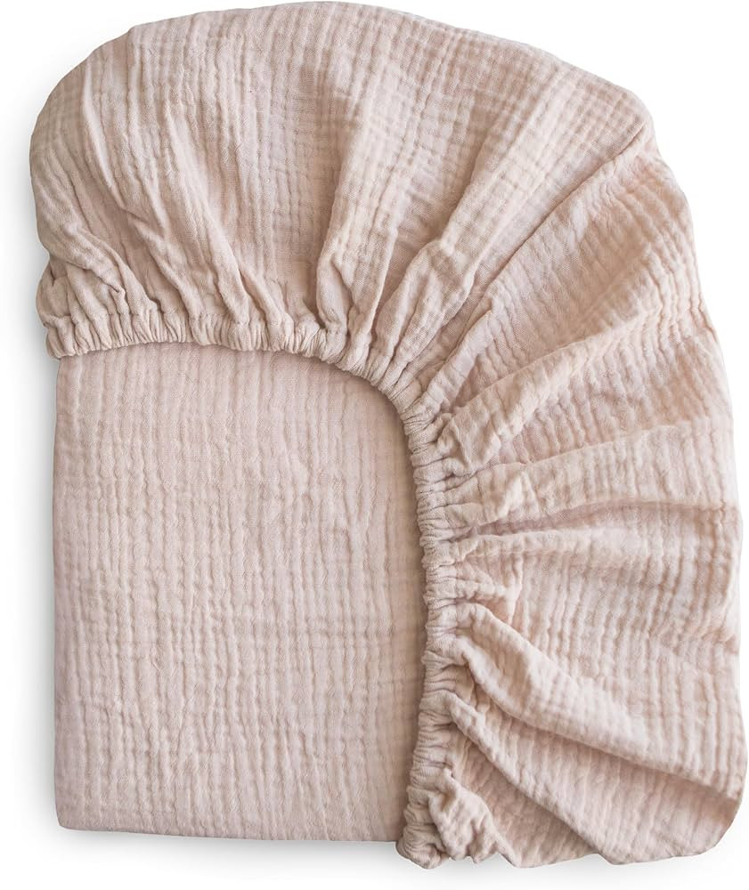 mushie Extra Soft Muslin Fitted Crib Sheet | 192 Thread Count | 28"x 52" (Blush) | Amazon (US)