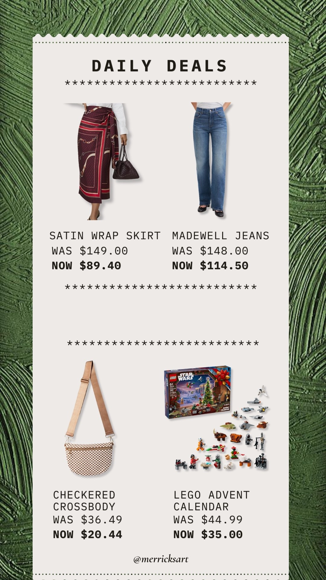 Daily deals!! This gorgeous skirt, some classic jeans, one of my favorite crossbody bags, and Lego advent calendars!

#LTKSeasonal #LTKSaleAlert