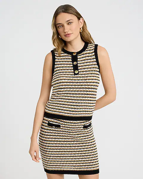 Cotton Tipped Crew Neck Novelty Button Sweater Tank | Express