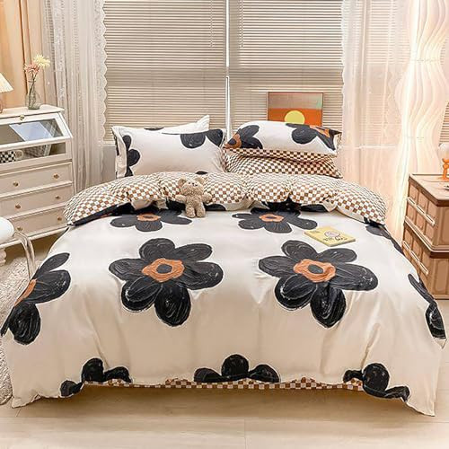 Luxlovery Floral Comforter Set California King Black and White Botanical Bedding Comforter Set Full Cute Chic Sunflower Pattern Blanket Quilts Women Girls 3 Piece Floral Bedding Set for Cal King Bed | Amazon (US)