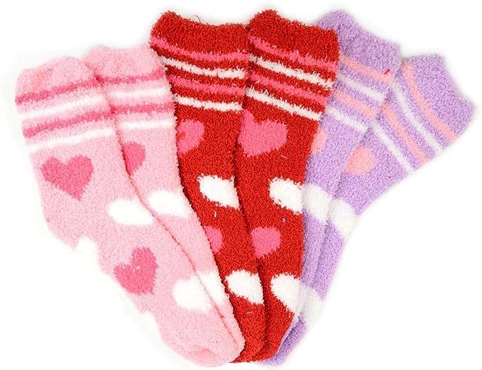 3 Pairs of Women's Valentine's Day Assorted Pack Heart Warm Fuzzy Socks | Amazon (US)