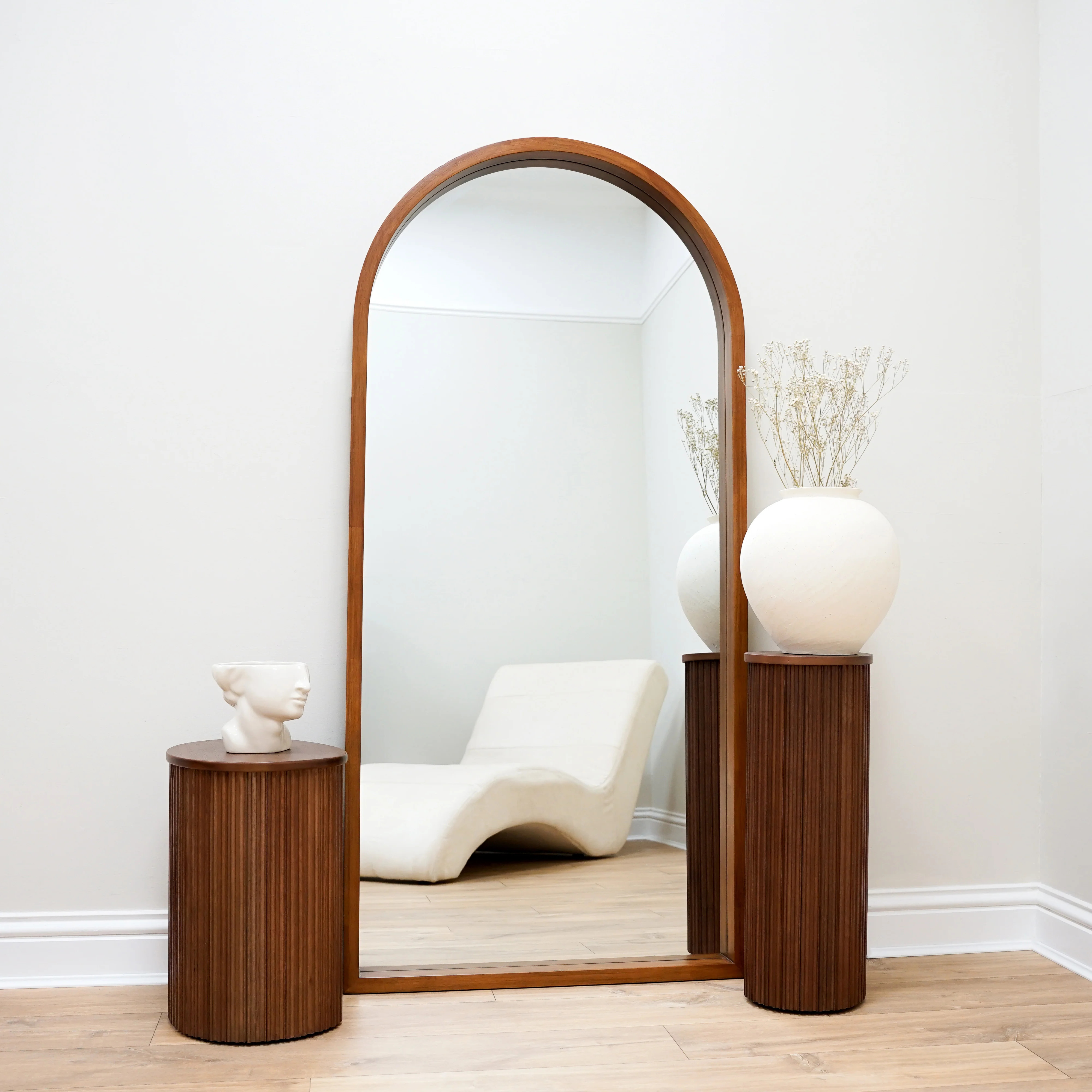 Lilia - Walnut Organic Full Length Wooden Arched Mirror 170cm x 80cm | William Wood
