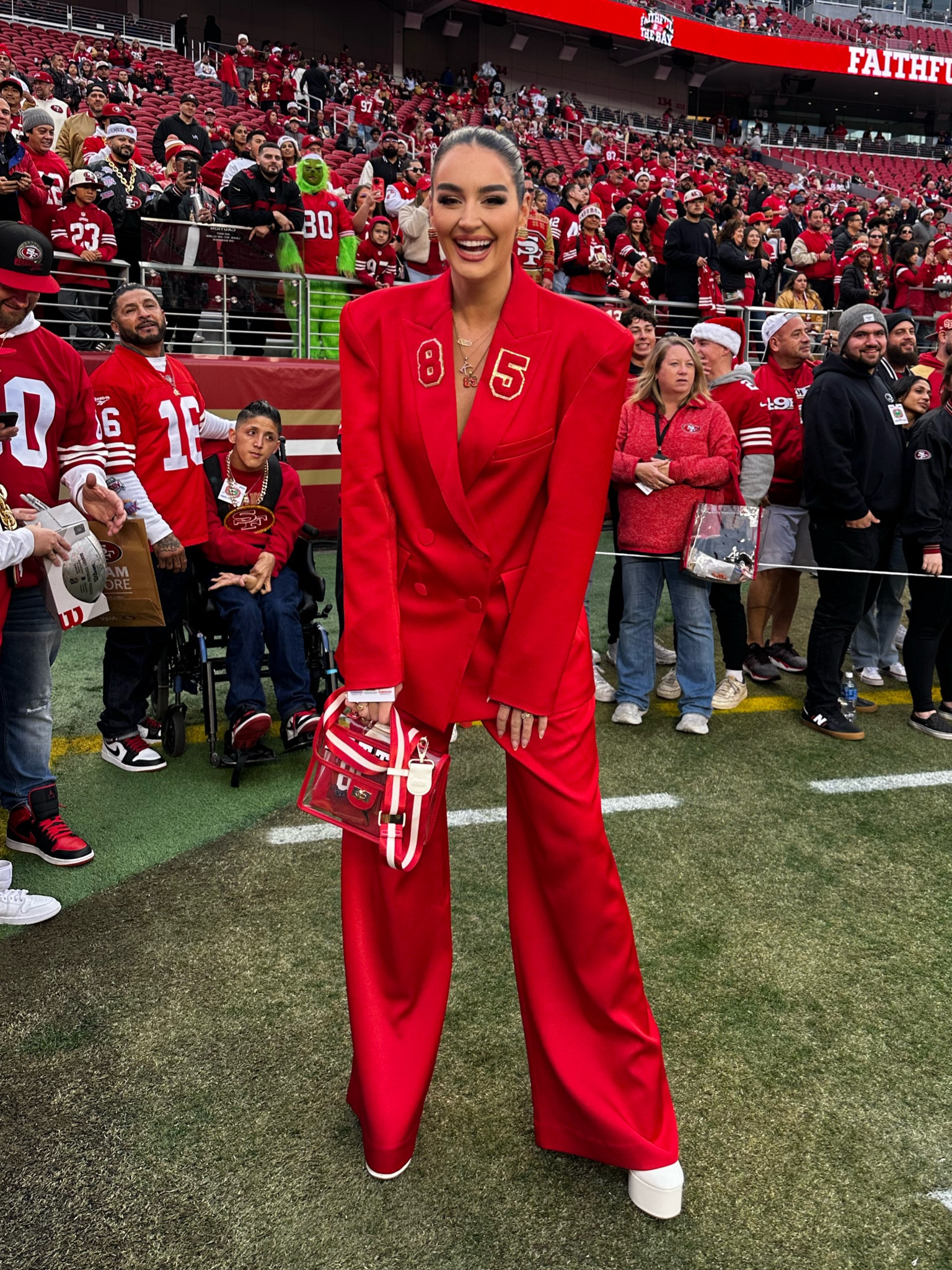 All red suit gameday outfit 