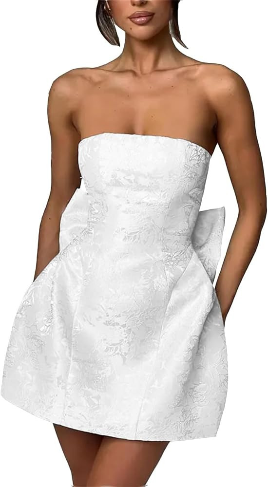 Satin Strapless White Homecoming Dresses for Teens Embroidery Short Prom Formal Cocktail Mini Dre... | Amazon (US)