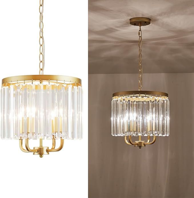 Feohak Gold Chandelier Light Fixture, 4-Light Modern Crystal Chandeliers for Dining Room 12.2 Inc... | Amazon (US)