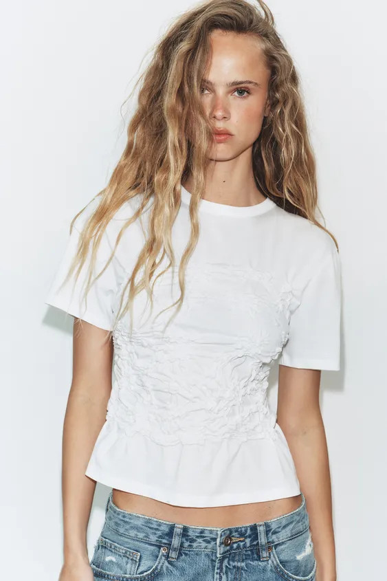 SHORT SLEEVE GATHERED TOP | Zara US