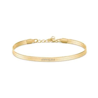 7" Engravable Herringbone Bracelet in Yellow Ion-Plated Steel | Jewlr