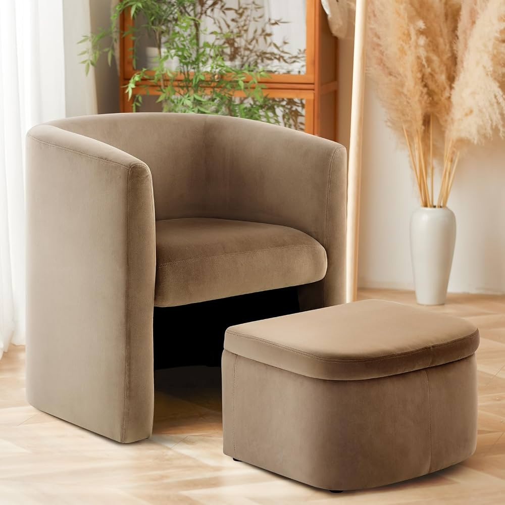COLAMY Upholstered Velvet Barrel Accent Chair with Storage Ottoman, Morden Living Room Chair with... | Amazon (CA)
