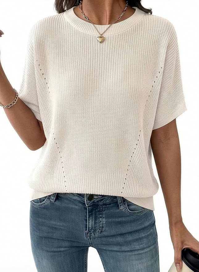 Dokotoo Womens Short Sleeve Sweaters 2026 Summer Lightweight V Neck Pullover Tops Dressy Business... | Amazon (US)
