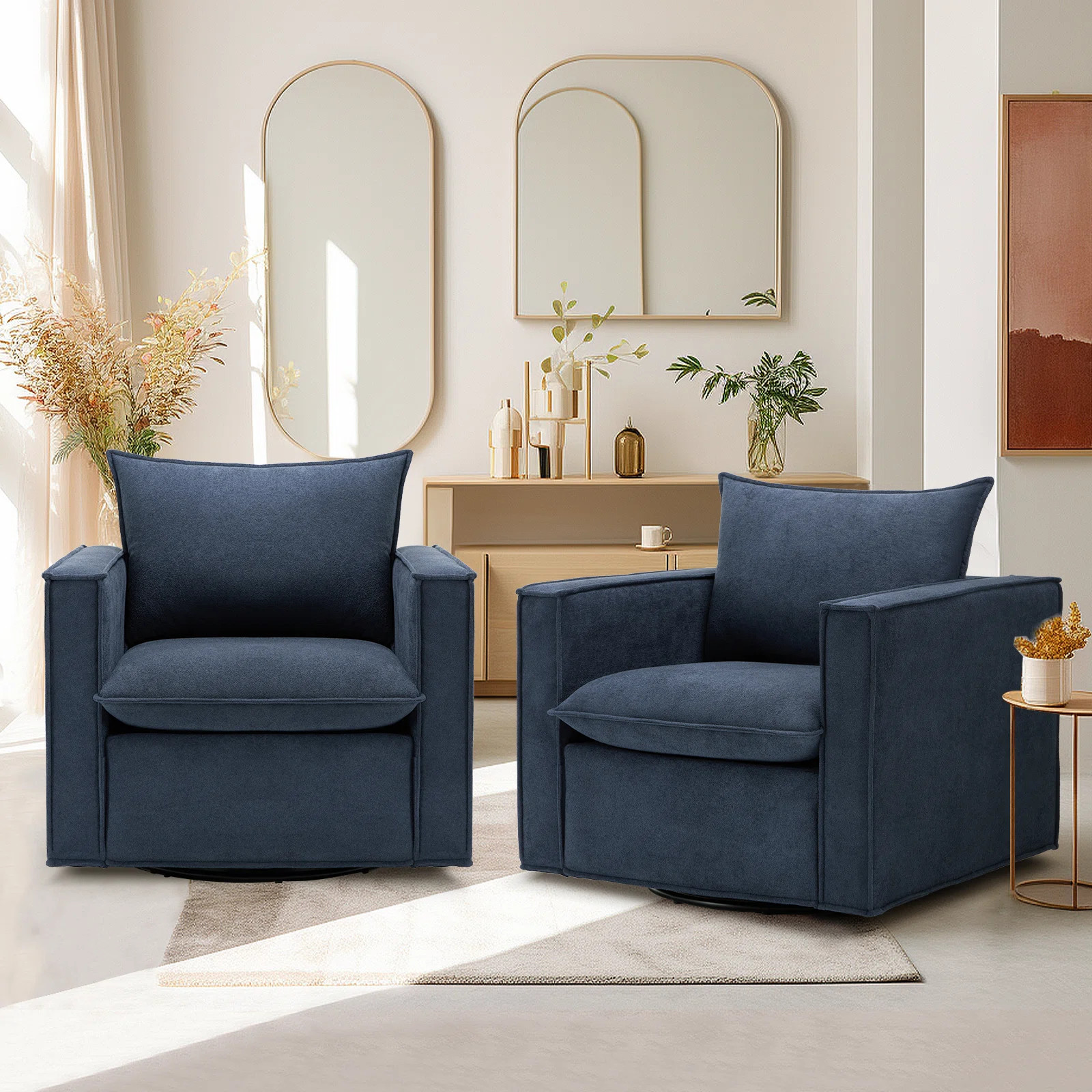 Hendina Upholstered Swivel Armchair (Set of 2) | Wayfair North America