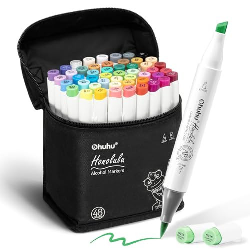 Ohuhu Alcohol Markers Brush and Chisel Tip: 48-Color Double Tipped Art Marker Set for Artist Adults Cozy Coloring Illustrations - Honolulu - Brush and Chisel Dual Tips- Refillable - AP Certificated | Amazon (US)
