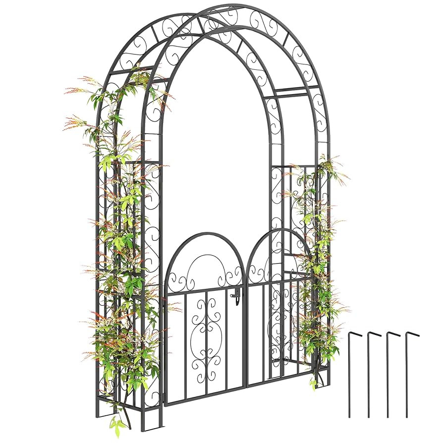 Outsunny 7.4ft Steel Garden Arch with Gate, Garden Arbor Trellis for Climbing Plants, Roses, Vine... | Amazon (US)