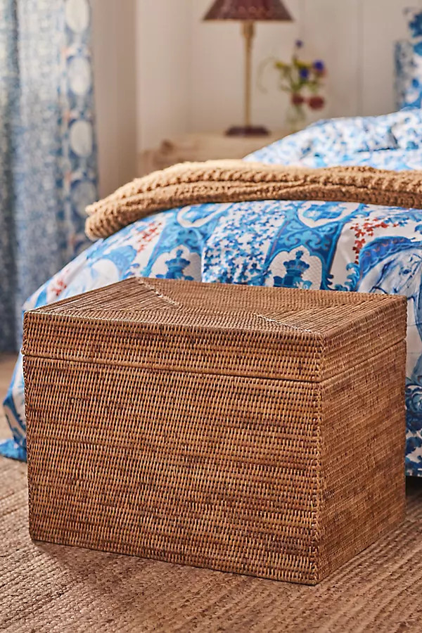 Handwoven Rattan Rectangular Hinged Trunk | Anthropologie (US)