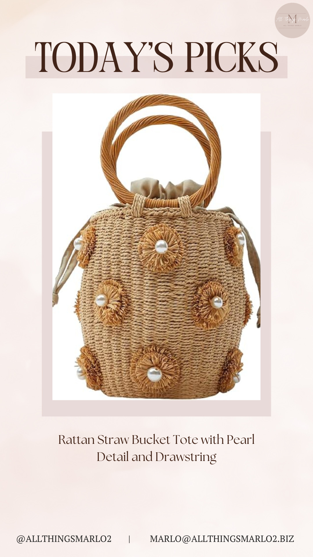 Rattan Straw Bucket Tote with Pearl Detail and Drawstring 

 #LTKootd #LTKWorkwear #LTKTravel