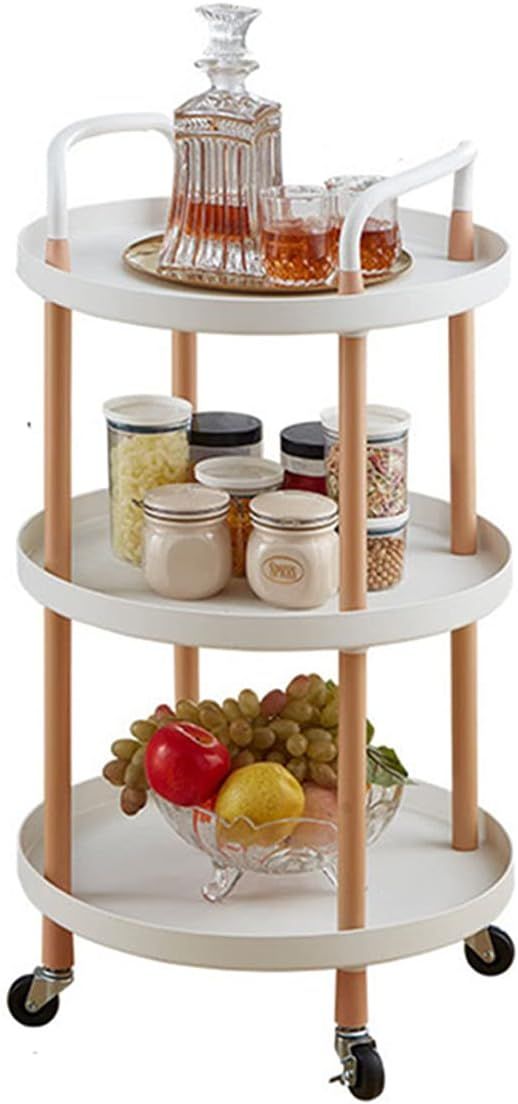 Round Utility Cart 3-Tier Rolling Cart Serving Cart Pantry Cart with 2 Brakes Handles for Home Of... | Amazon (US)