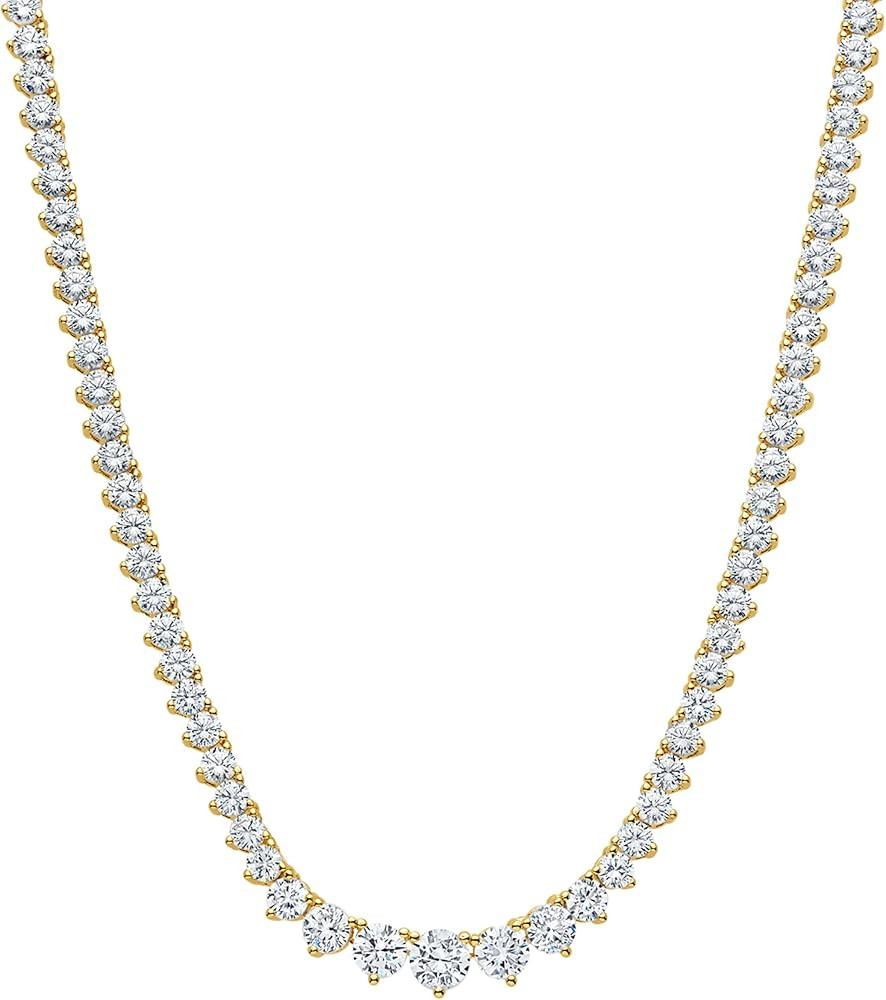 KISPER Graduated Tennis Necklace for Women – 14K Gold Plated 5A CZ Simulated Diamond Necklace ... | Amazon (US)