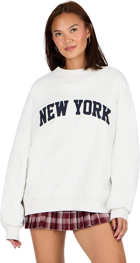 Forever 21 Women's Mock Neck Sweatshirt With Twill Patch | Amazon (US)