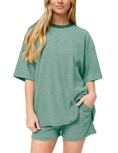 Meladyan Women\u2019s Striped 2 Piece Lounge Set Summer Pajama Sets | Amazon (US)