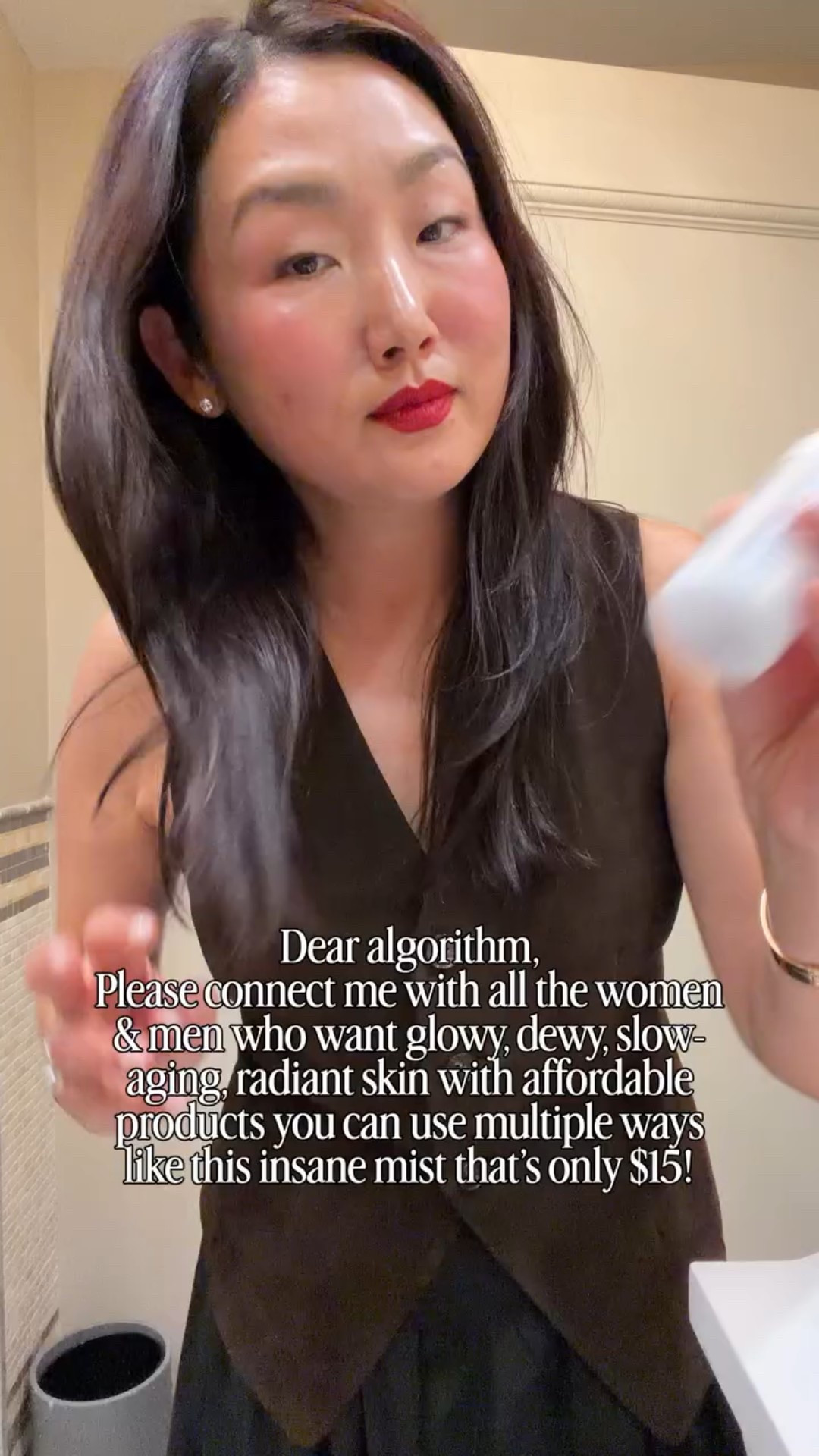 $15 hydrating glow mist I picked up in Korea that not only soothes your skin but can also be used after makeup to give you this insane glow. I’m already on my second bottle because it’s that good and you’ll be using it non-stop too! 

Do you want link to this $15 hydrating glow 💣 just say link ☺️
