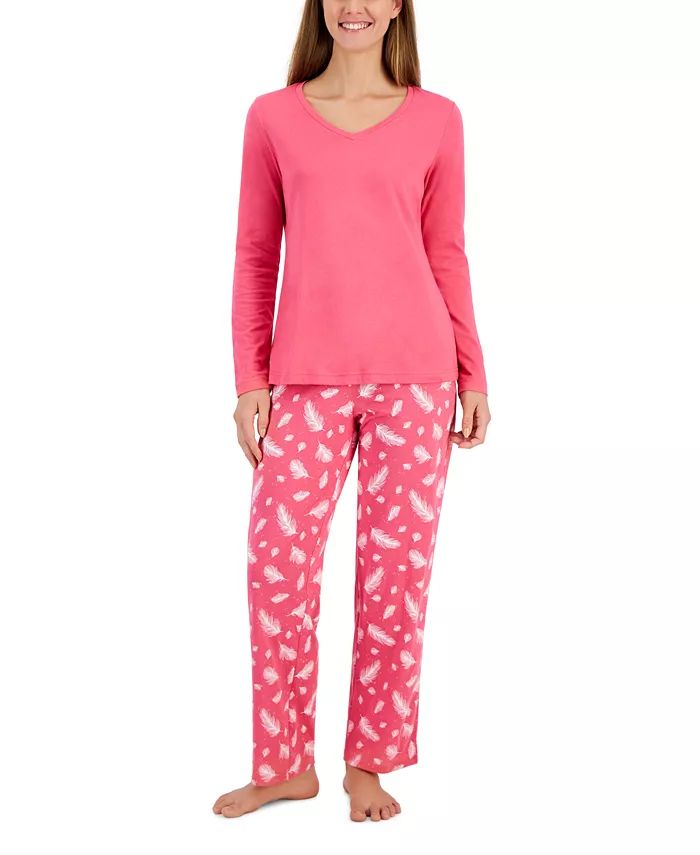 Women's 2-Pc. Cotton V-Neck Packaged Pajama Set, Created for Macy's | Macy's