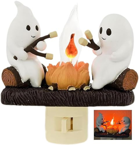 Ghost Campfire nightlight, Flickering Night Light, Spooky Fire Marshmallow Night Light, Funny Halloween Decor Nightlight Indoor,nightlight Plug in Cute | Amazon (US)