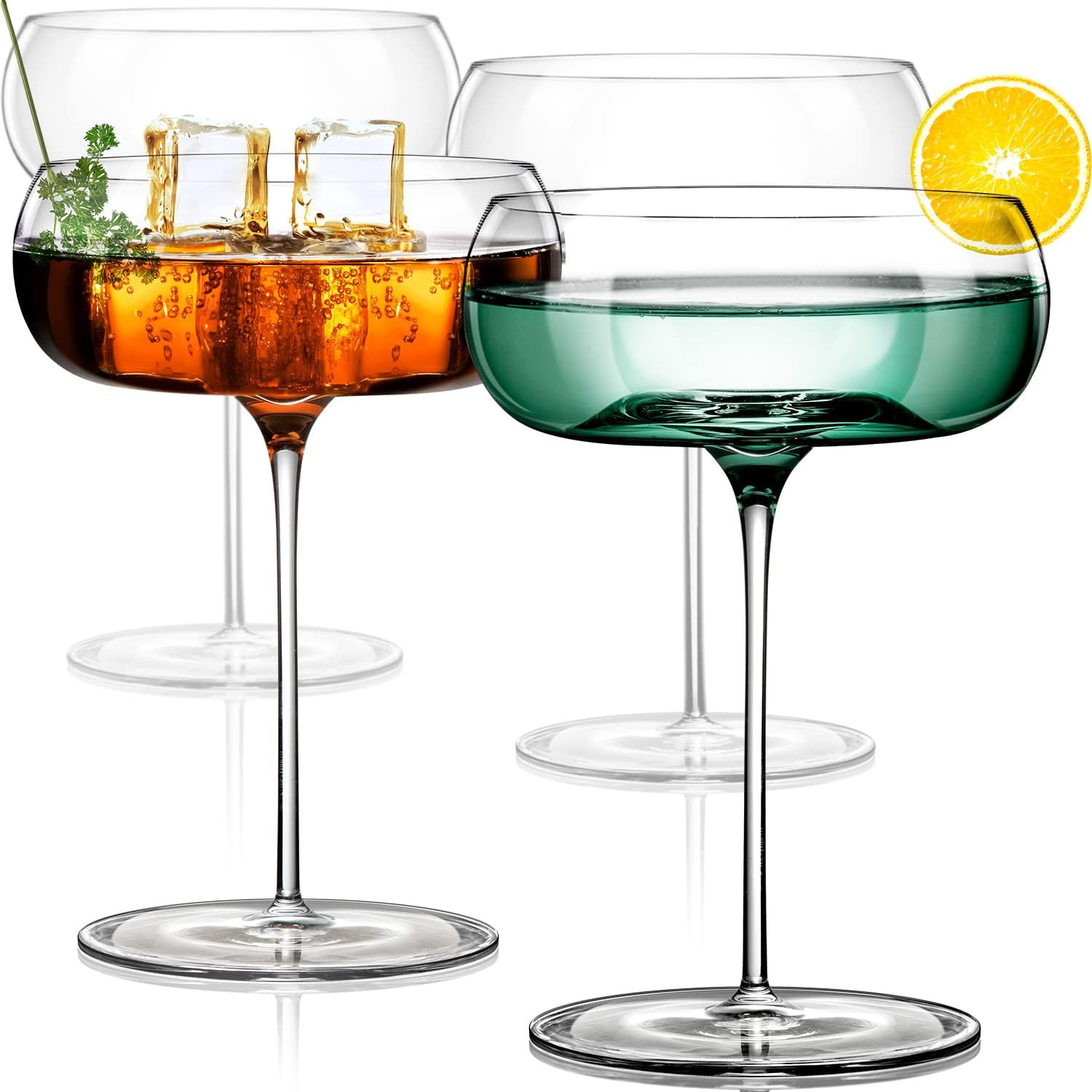Unique Coupe Glasses | Set of 4 | 8 oz | Hand-Blown Crystal Round Martini Glasses | Art Deco Cock... | Amazon (US)
