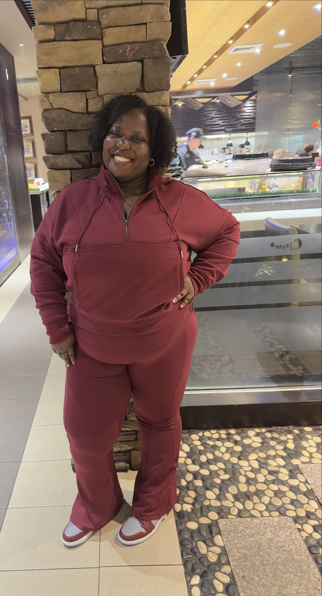 Burgundy Babe. Comfy and Cute
True to size jacket and pants stretch and fitted.
Size: 3X 
Shoes: 10womens 8.5mens

#LTKstyletip #LTKfitness #LTKplussize