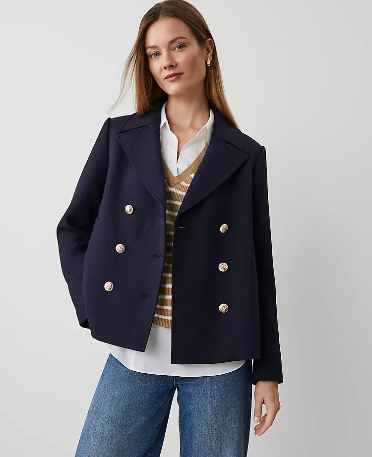 Twill Double-Breasted Peacoat | Ann Taylor