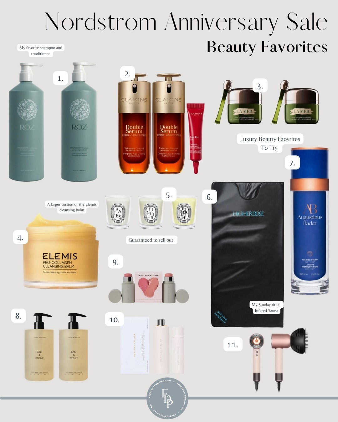 Nordstrom Anniversary Sale Beauty favorites. ❤️ My shampoo and conditioner from Roz is included, Higher Dose sauna (my Sunday ritual) and Elemis cleansing balm. 

#nordstromanniversary #beautyfavorites 

#LTKBeauty #LTKSaleAlert